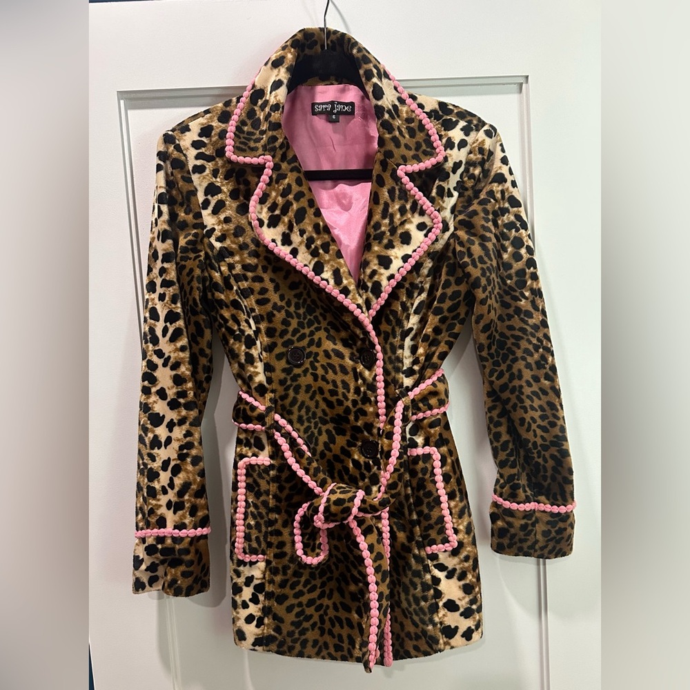 Leopard Print Peacoat with Pink Trim